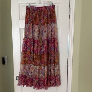 Anthropologie Letmebe Tiered Floral Maxi Skirt